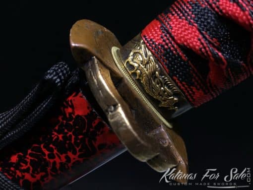 Hand Crafted Katana 1095 Folded Steel with Red Acid Dye