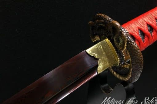 Wakizashi Sword 1095 Folded Carbon Steel with Red Acid Dye