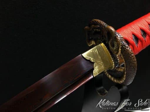 Wakizashi Sword 1095 Folded Carbon Steel with Red Acid Dye