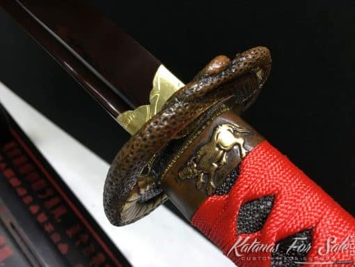 Wakizashi Sword 1095 Folded Carbon Steel with Red Acid Dye - Image 9