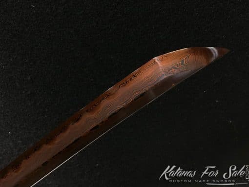 Japanese Wakizashi T10 Folded Clay Tempered Steel with Red Blade & Hadori Polish - Image 7