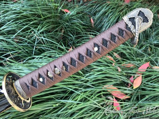 Handmade Katana 1060 Carbon Steel with Gold Acid Dye - Image 9