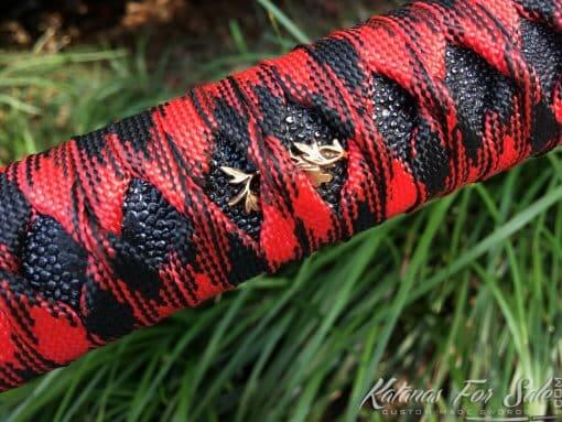 Nagamaki sword T10 Clay Tempered Steel with Choji Hamon and Blue blade - Image 8