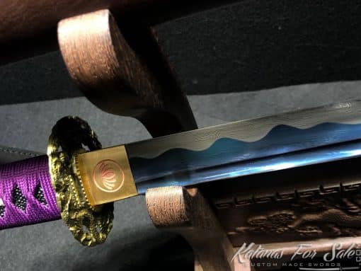 Samurai Katana 1060 Carbon Steel with Blue Acid Dye - Image 8