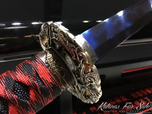 Nagamaki sword T10 Clay Tempered Steel with Choji Hamon and Blue blade - Image 13