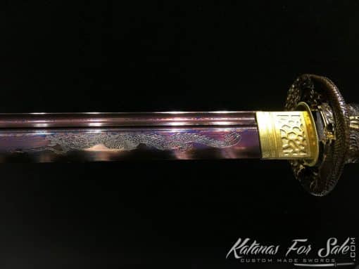 Ninjato Sword T10 Folded Clay Tempered Steel with Hadori Polish in Purple - Image 10