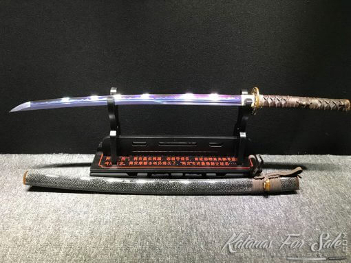 T10 Folded Clay Tempered Steel Katana with Feather Hadori Polish in Purple - Image 8