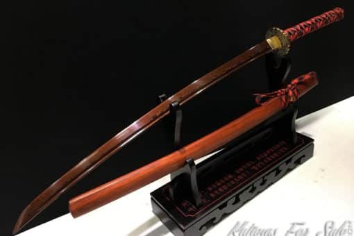 Damascus Katana 1095 Folded Steel with Red Acid Dye