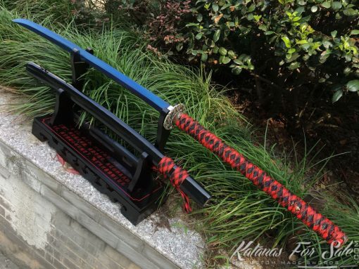 Nagamaki sword T10 Clay Tempered Steel with Choji Hamon and Blue blade - Image 4