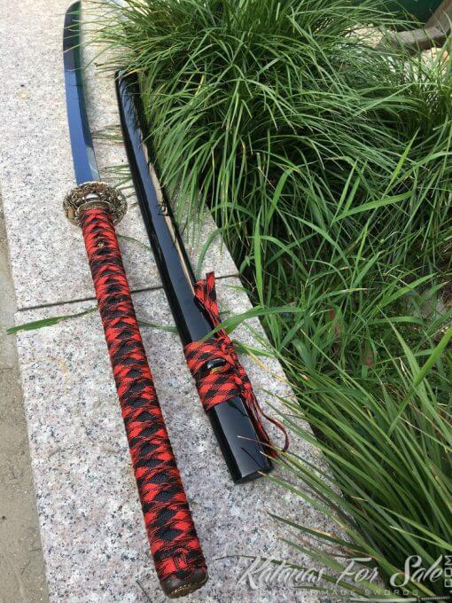 Nagamaki sword T10 Clay Tempered Steel with Choji Hamon and Blue blade - Image 14