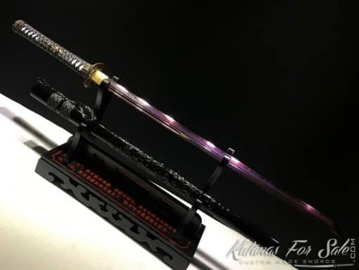 Ninjato Sword T10 Folded Clay Tempered Steel with Hadori Polish in Purple - Image 13