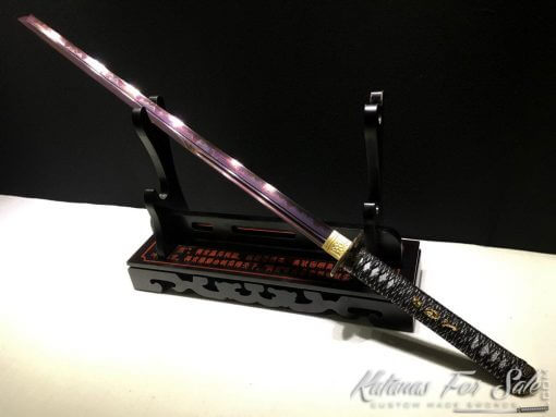 Ninjato Sword T10 Folded Clay Tempered Steel with Hadori Polish in Purple - Image 6