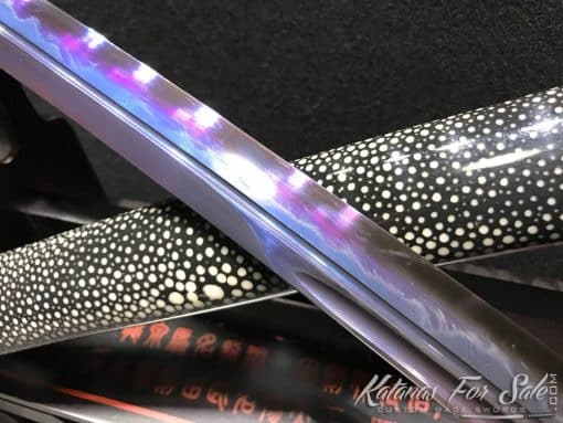 T10 Folded Clay Tempered Steel Katana with Feather Hadori Polish in Purple - Image 10