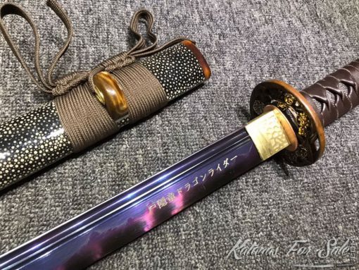 T10 Folded Clay Tempered Steel Katana with Feather Hadori Polish in Purple - Image 9