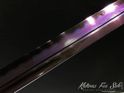 Ninjato Sword T10 Folded Clay Tempered Steel with Hadori Polish in Purple - Image 18