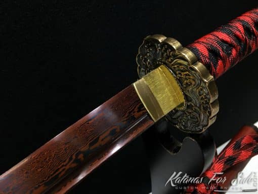 Damascus Katana 1095 Folded Steel with Red Acid Dye - Image 2
