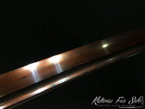 Hand Crafted Katana 1095 Folded Steel with Red Acid Dye - Image 9