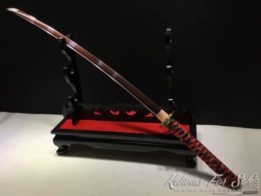 Hand Crafted Katana 1095 Folded Steel with Red Acid Dye - Image 5