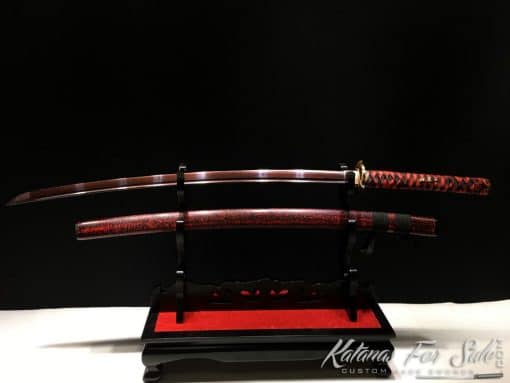 Hand Crafted Katana 1095 Folded Steel with Red Acid Dye - Image 4