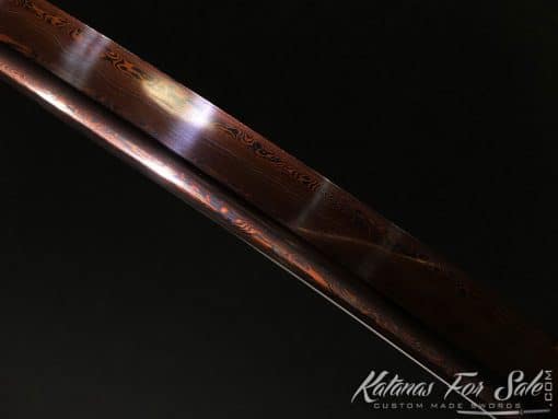 Hand Crafted Katana 1095 Folded Steel with Red Acid Dye - Image 10