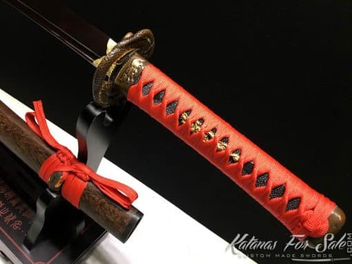 Wakizashi Sword 1095 Folded Carbon Steel with Red Acid Dye - Image 10