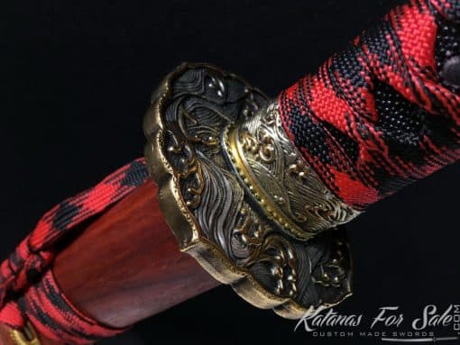 Damascus Katana 1095 Folded Steel with Red Acid Dye - Image 6
