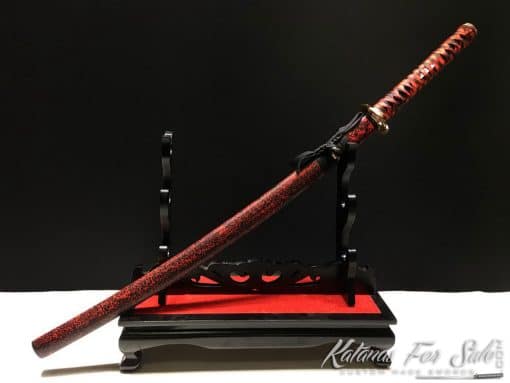 Hand Crafted Katana 1095 Folded Steel with Red Acid Dye - Image 2