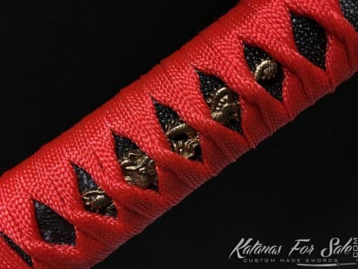 Wakizashi Sword 1095 Folded Carbon Steel with Red Acid Dye - Image 11