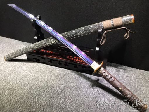 T10 Folded Clay Tempered Steel Katana with Feather Hadori Polish in Purple - Image 6