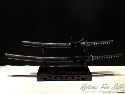 Duo Katana and Wakizashi Sword Set T10 Folded Clay Tempered Steel with Hadori Polish - Image 4