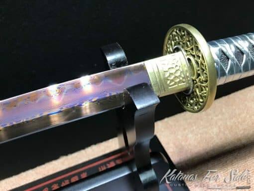 Handmade Katana T10 Folded Clay Tempered Steel with Hadori Polish & Purple Acid Dye - Image 2