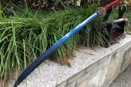 Nagamaki sword T10 Clay Tempered Steel with Choji Hamon and Blue blade