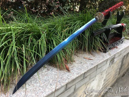 Nagamaki sword T10 Clay Tempered Steel with Choji Hamon and Blue blade
