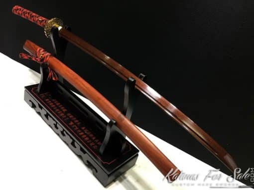 Damascus Katana 1095 Folded Steel with Red Acid Dye - Image 5