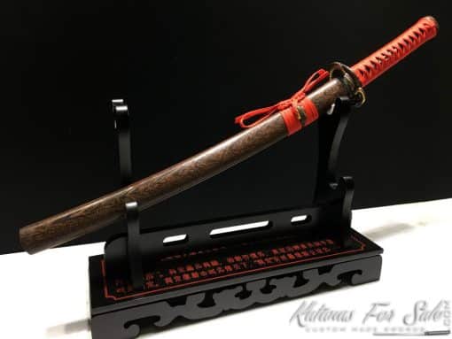 Wakizashi Sword 1095 Folded Carbon Steel with Red Acid Dye - Image 3