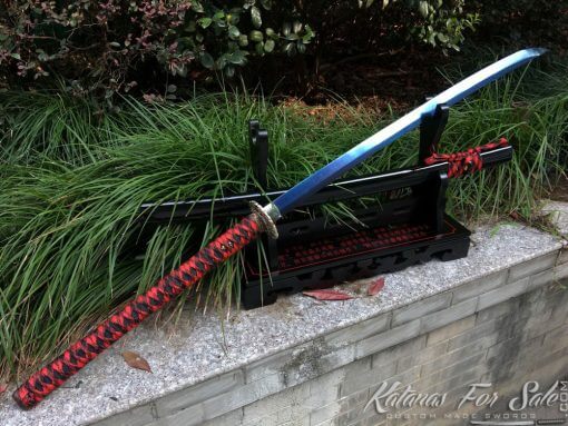 Nagamaki sword T10 Clay Tempered Steel with Choji Hamon and Blue blade - Image 15