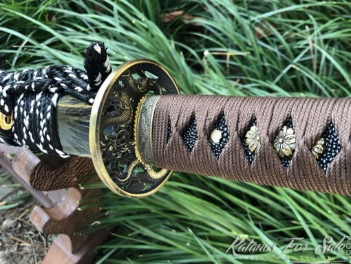 Handmade Katana 1060 Carbon Steel with Gold Acid Dye - Image 13