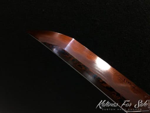 Japanese Wakizashi T10 Folded Clay Tempered Steel with Red Blade & Hadori Polish - Image 11