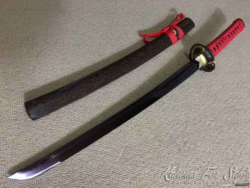 Wakizashi Sword 1095 Folded Carbon Steel with Red Acid Dye - Image 13