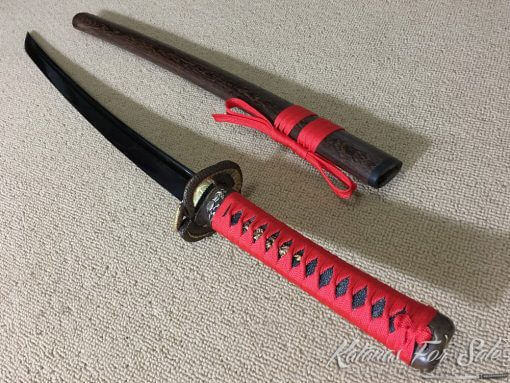 Wakizashi Sword 1095 Folded Carbon Steel with Red Acid Dye - Image 15