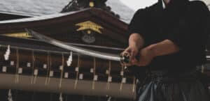 Samurai with Katana meditating about Bushido