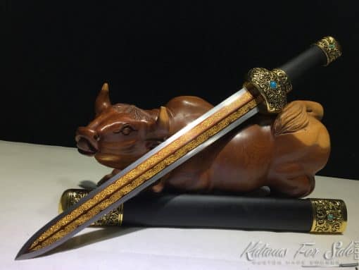 Short Jian 1060 Carbon steel with Ebony Wood Scabbard - Image 7