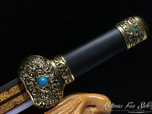 Short Jian 1060 Carbon steel with Ebony Wood Scabbard - Image 8