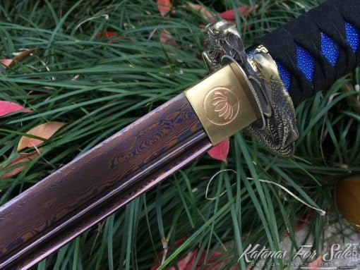 Nagamaki Sword 1095 Folded Steel with Purple Acid Dye - Image 2