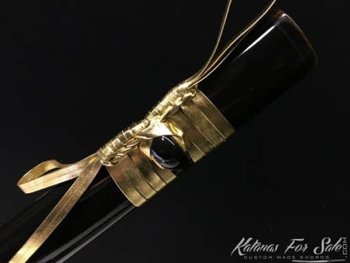 Fully Functional Katana T10 Clay Tempered Steel with Gold Acid Dye Straight Hamon and Kiriha Zukuri Kissaki - Image 3