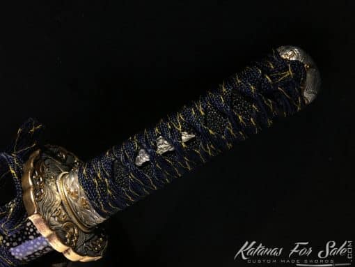 Japanese Tanto T10 Folded Clay Tempered Steel with Hadori Polish, Purple Acid Dye and Kiriha Zukuri Kissaki - Image 5