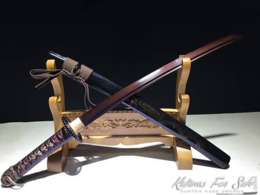 Katana & Wakizashi Sword Set T10 Folded Clay Tempered Steel with Hadori Polish & Red Acid Dye - Image 2