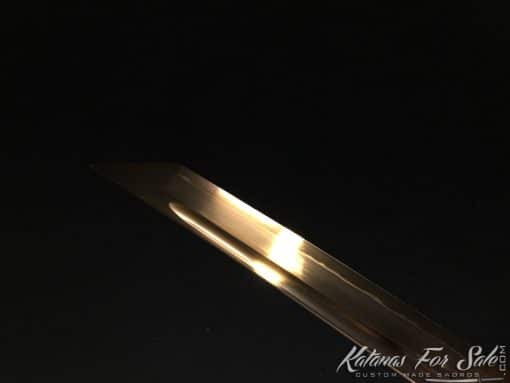 Fully Functional Katana T10 Clay Tempered Steel with Gold Acid Dye Straight Hamon and Kiriha Zukuri Kissaki - Image 2