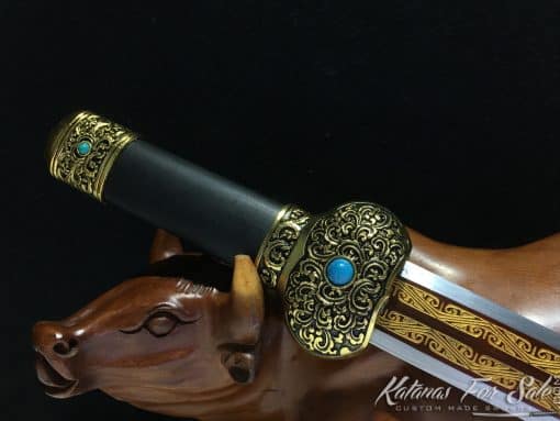 Short Jian 1060 Carbon steel with Ebony Wood Scabbard - Image 3