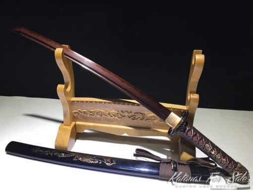 Katana & Wakizashi Sword Set T10 Folded Clay Tempered Steel with Hadori Polish & Red Acid Dye - Image 7